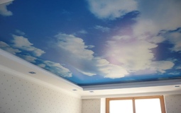Двухуровневый потолок с фотопечатью для спальни